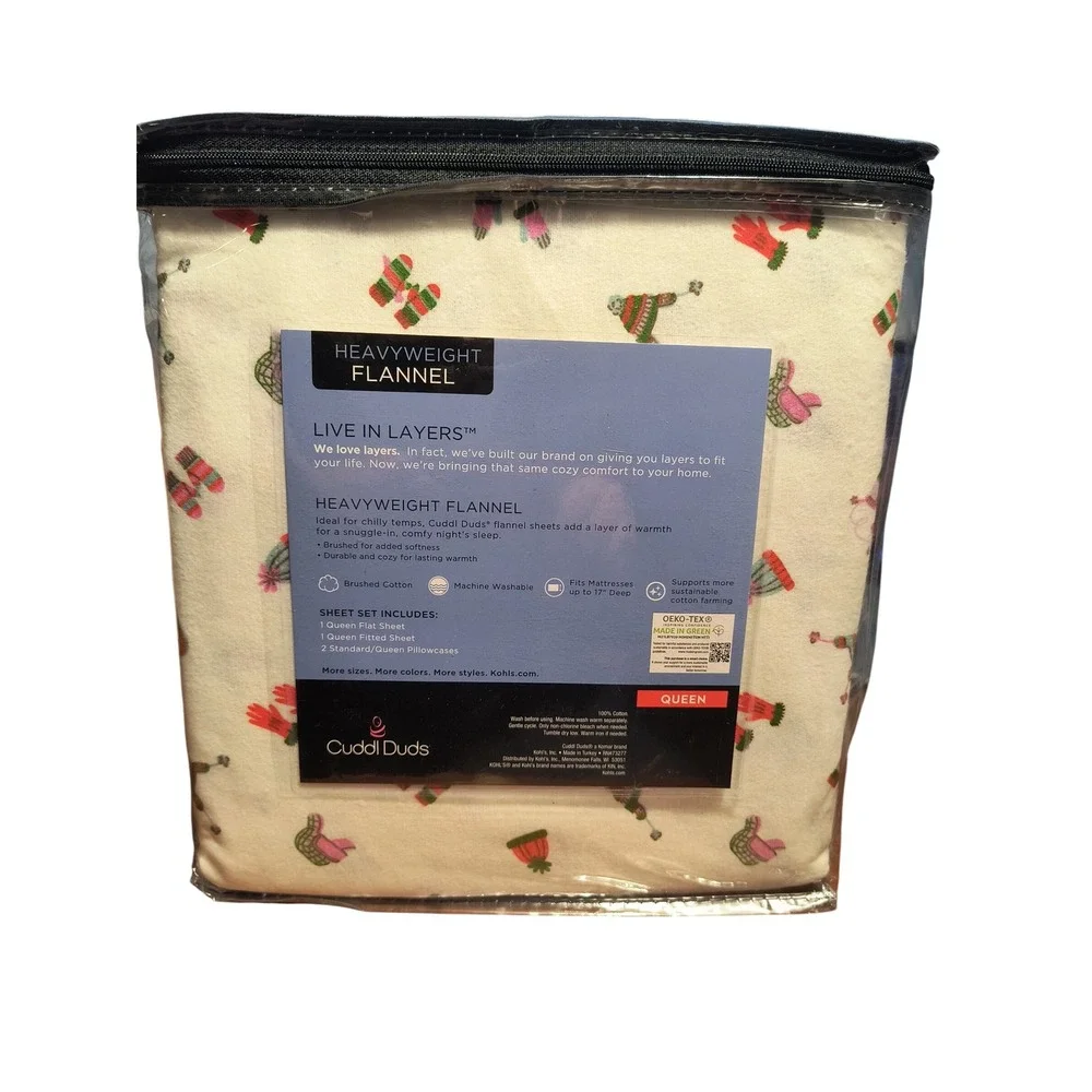 NWT Cuddl Duds‎ Queen Heavyweight Flannel Sheet Set Winter Hats Mittens Cream